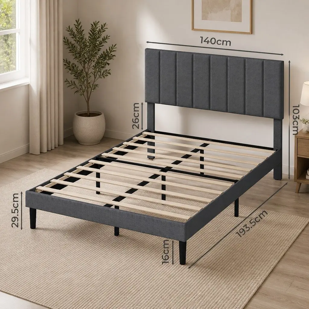 Upholstered Platform Bed Frame Double Size Storage Dark Grey