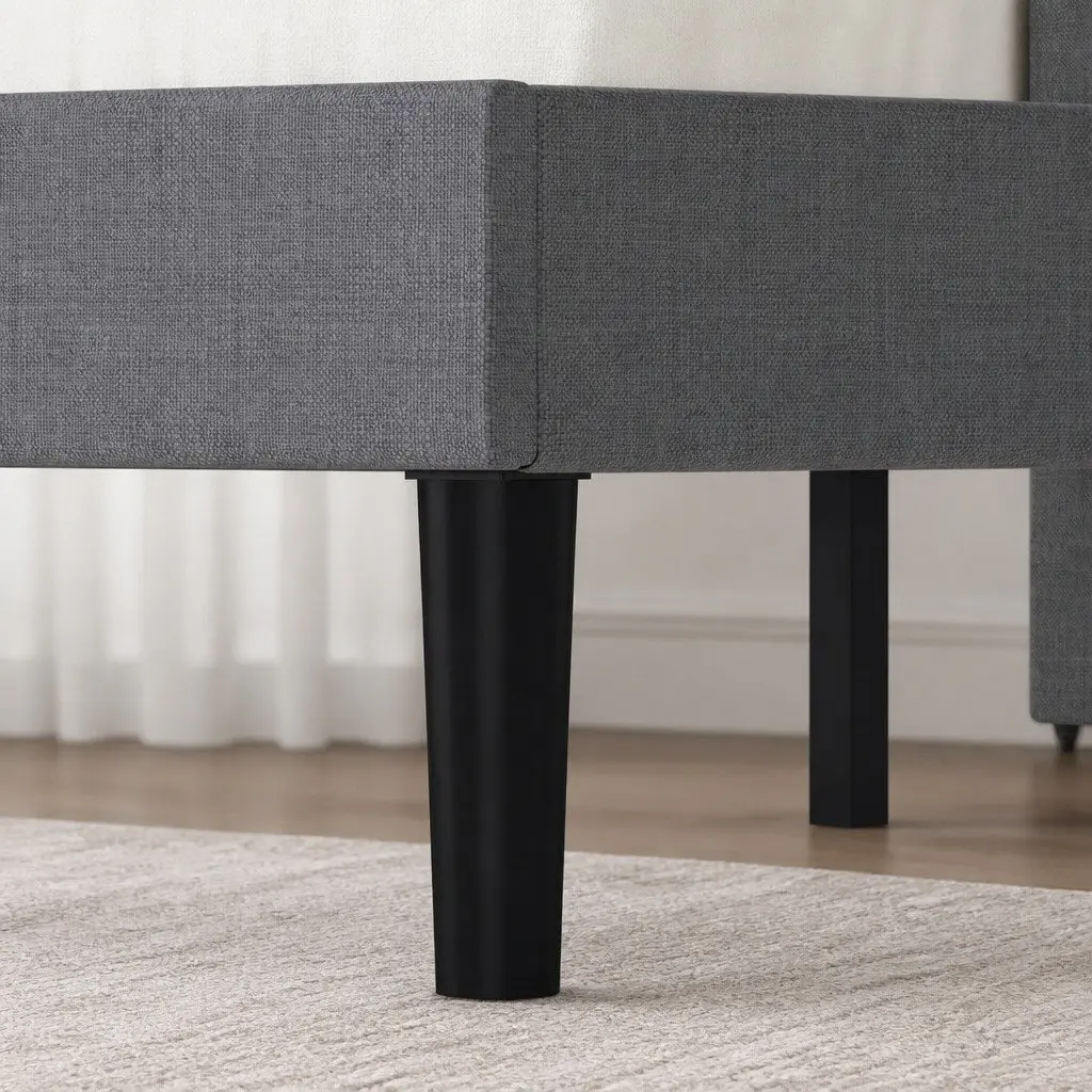 Upholstered Platform Bed Frame Double Size Storage Dark Grey