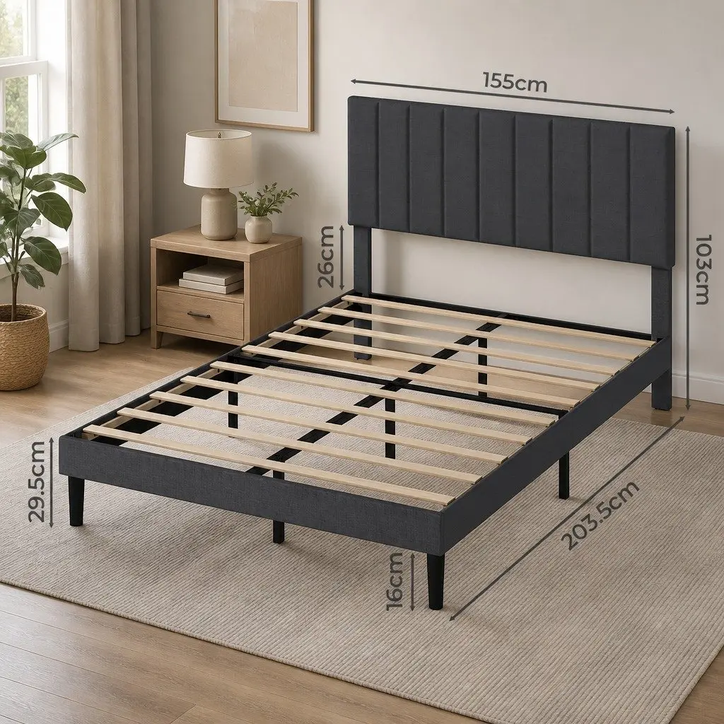 Queen Upholstered Platform Bed Frame Storage Base Dark Grey