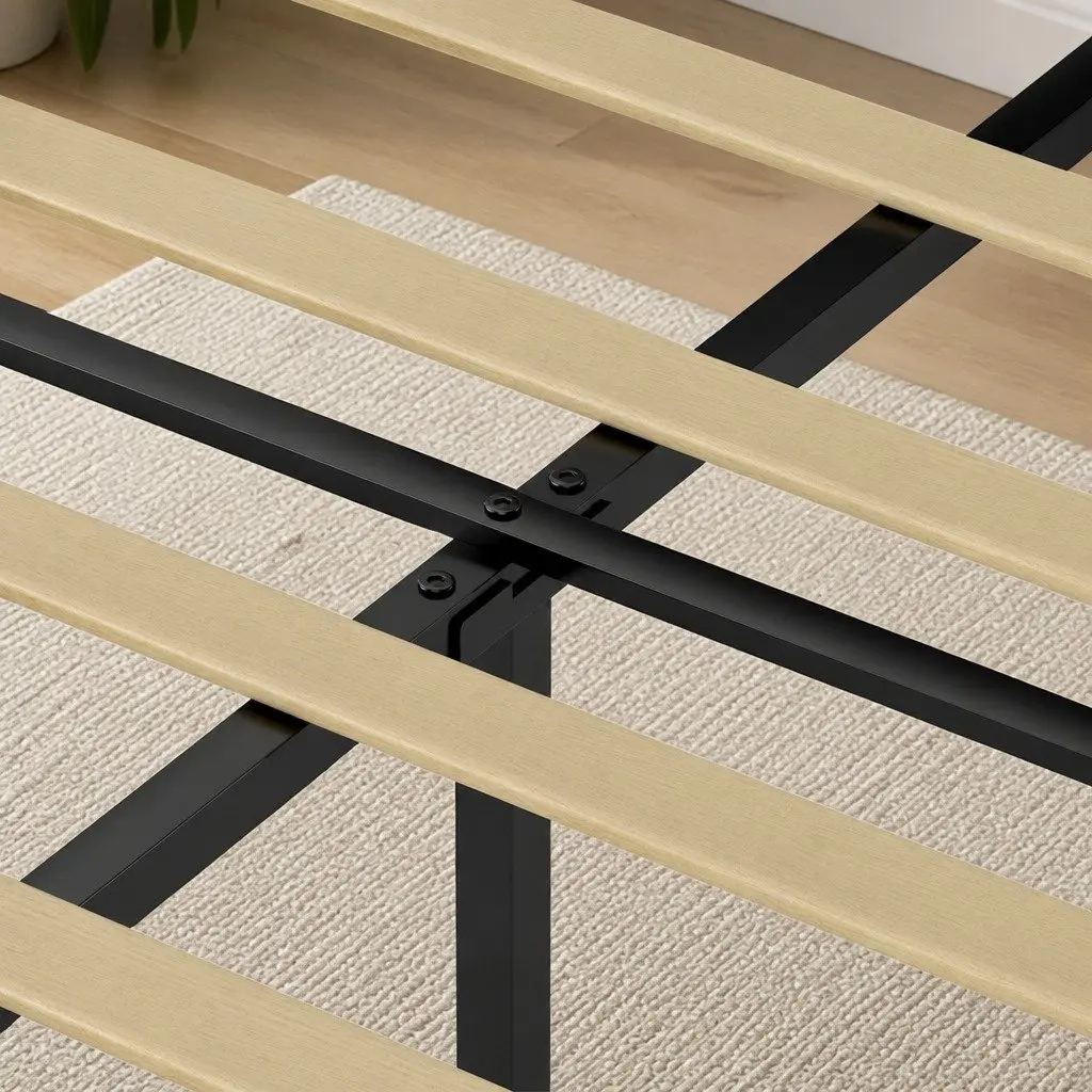 Upholstered Platform Bed Frame Double Mattress Base Wooden Slat Storage
