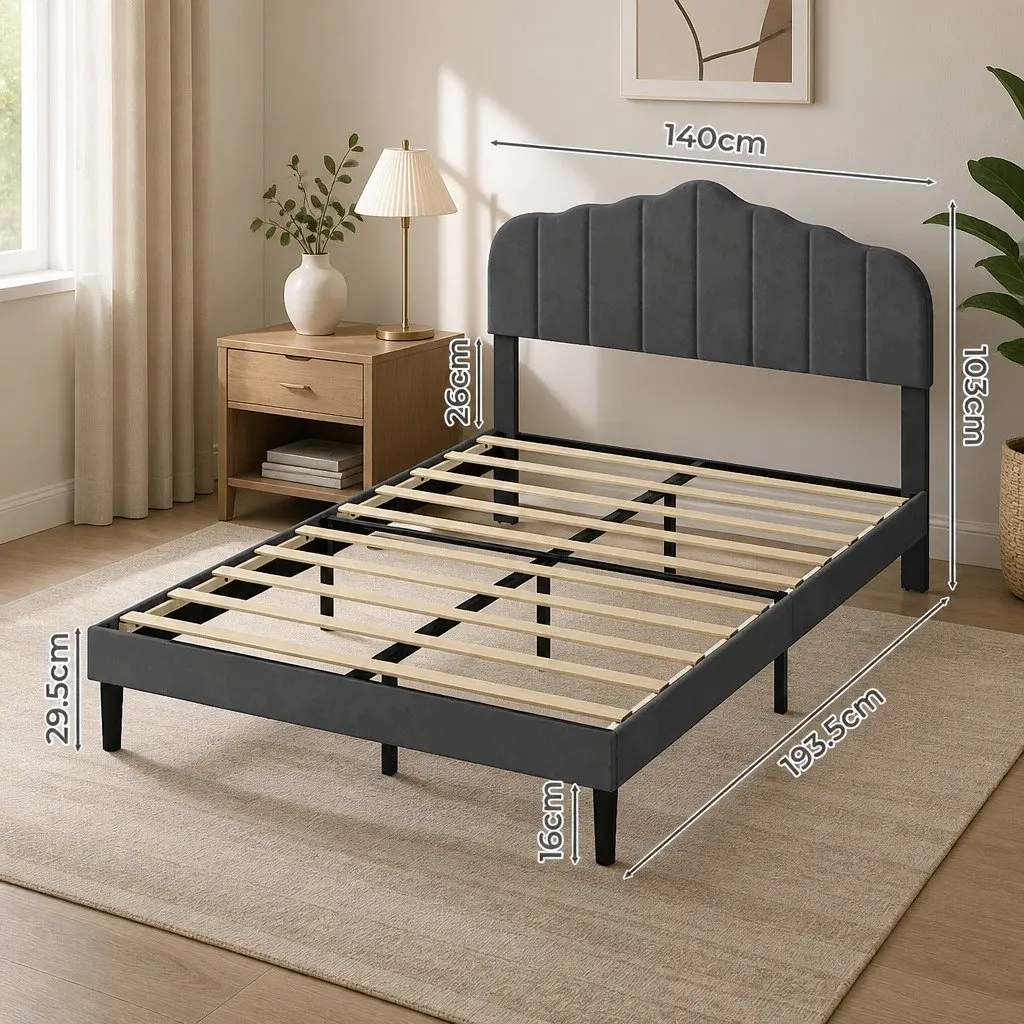 Double Upholstered Platform Bed Frame with Storage