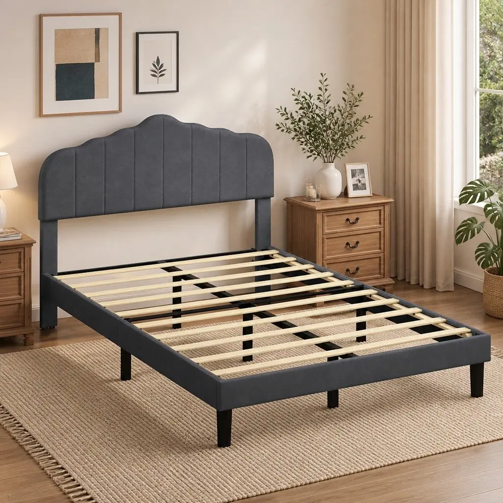 Double Upholstered Platform Bed Frame with Storage
