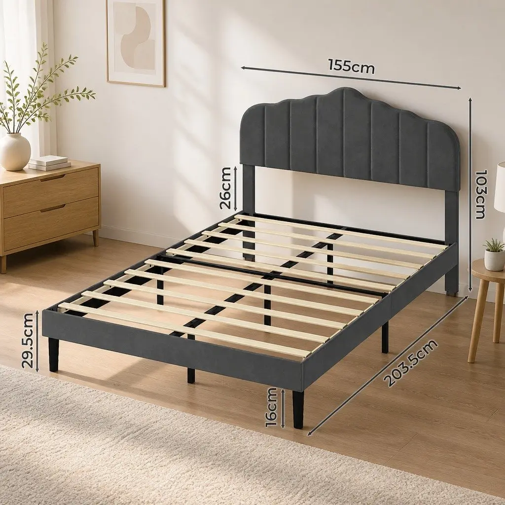 Upholstered Platform Bed Frame Queen Size Under-bed Storage Dark Grey