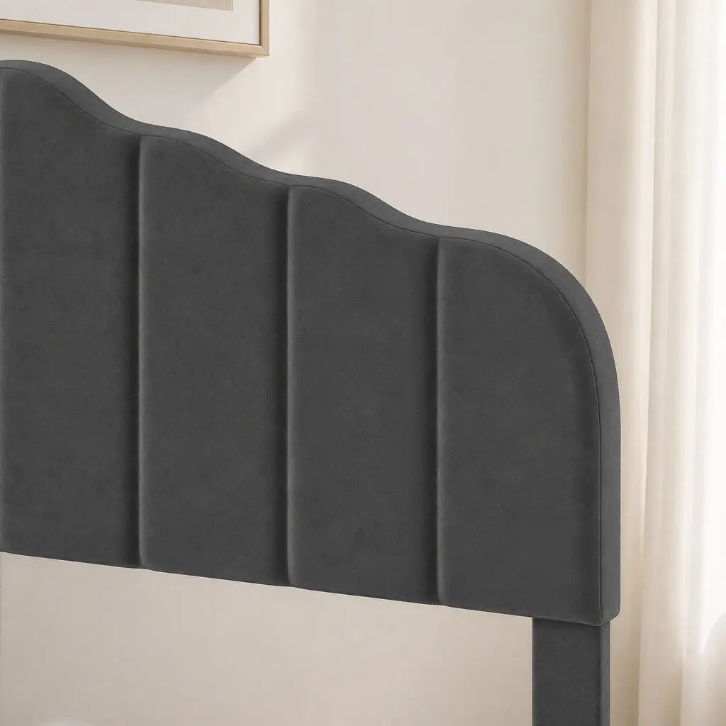 Upholstered Platform Bed Frame Queen Size Under-bed Storage Dark Grey