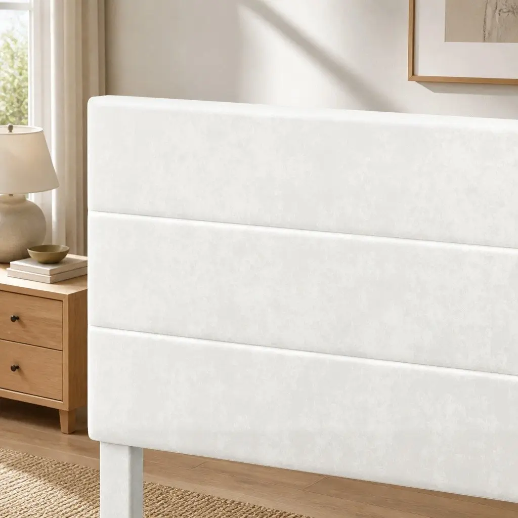 Double Bed Frame Upholstered Adjustable Headboard Platform Base Cream White
