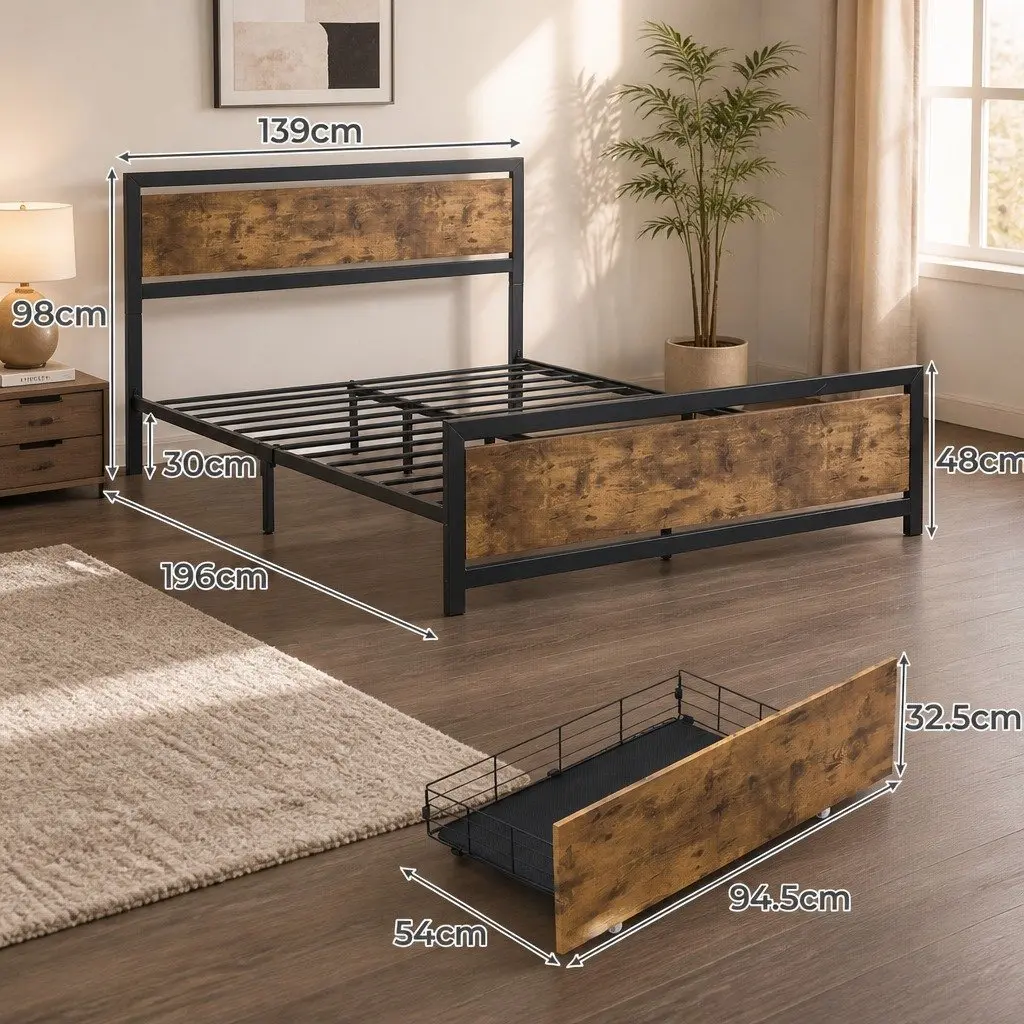 Double Bed Frame with Storage Drawers