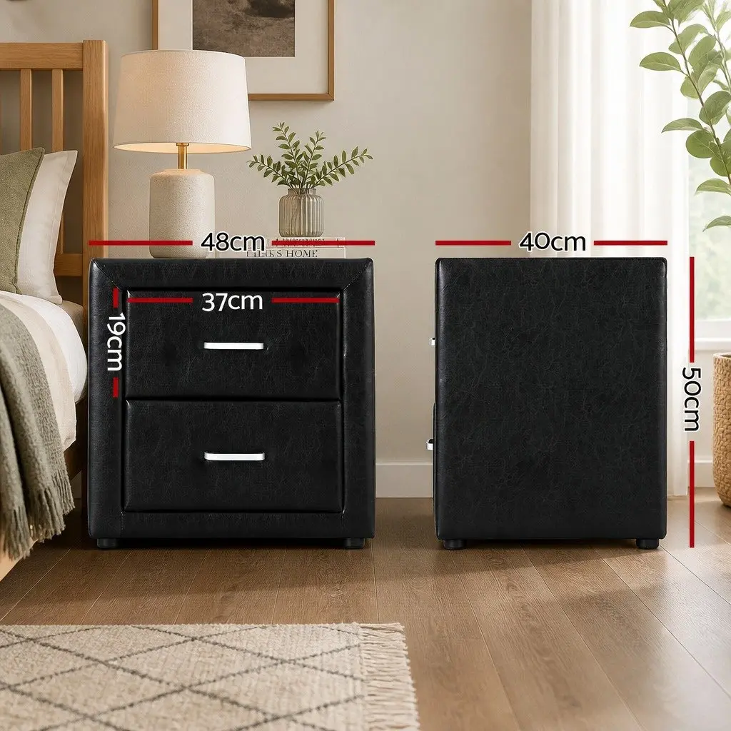 Black Bedside Table with 2 Drawers