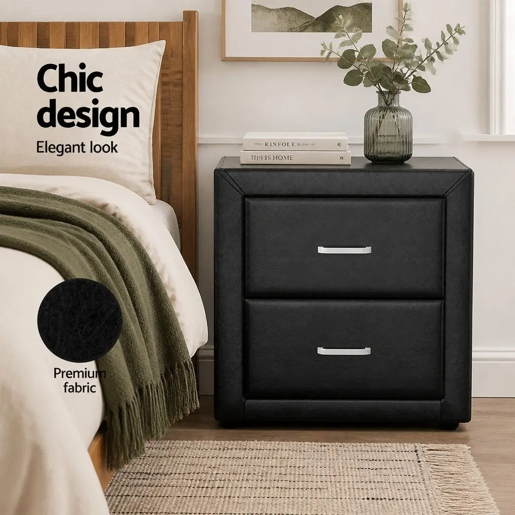 Black Bedside Table with 2 Drawers