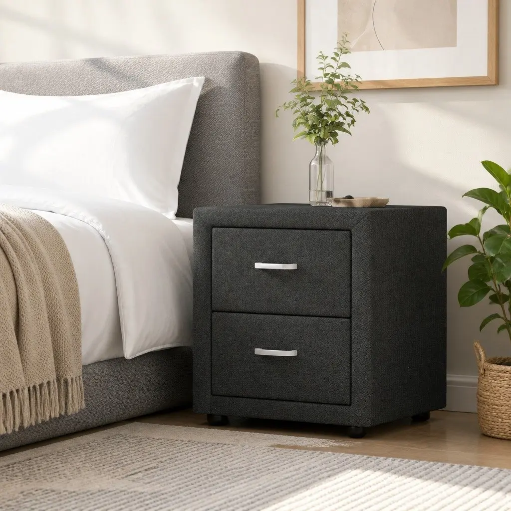 Bedside Table with Ample Storage in Charcoal