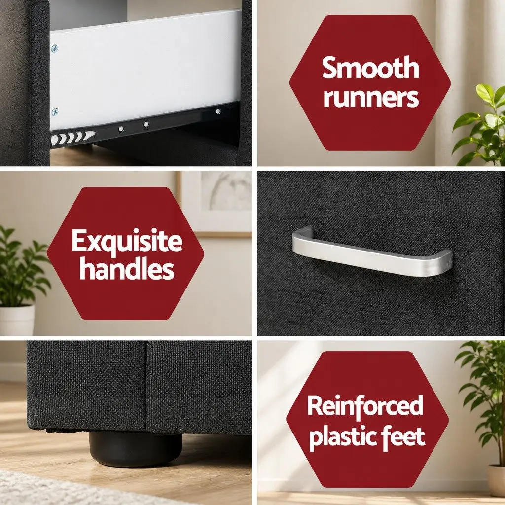 Bedside Table with Ample Storage in Charcoal