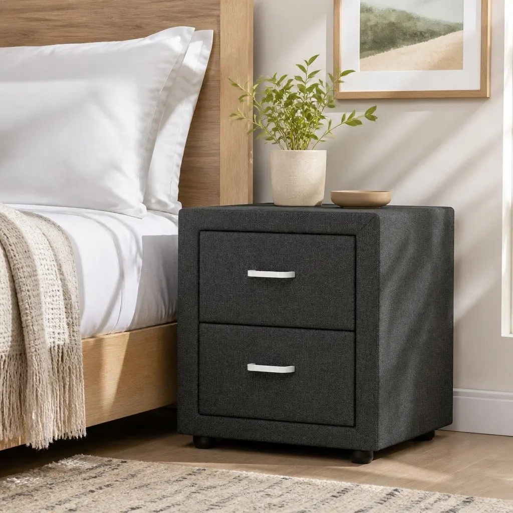 Bedside Table with Ample Storage in Charcoal