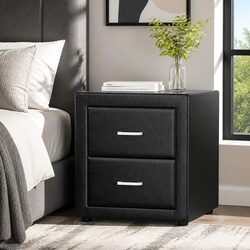 Bedside Table 2 Drawers Side Table Black Modern Bedroom Furniture Storage