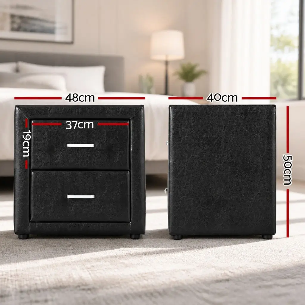 Black Bedside Table with Two Drawers