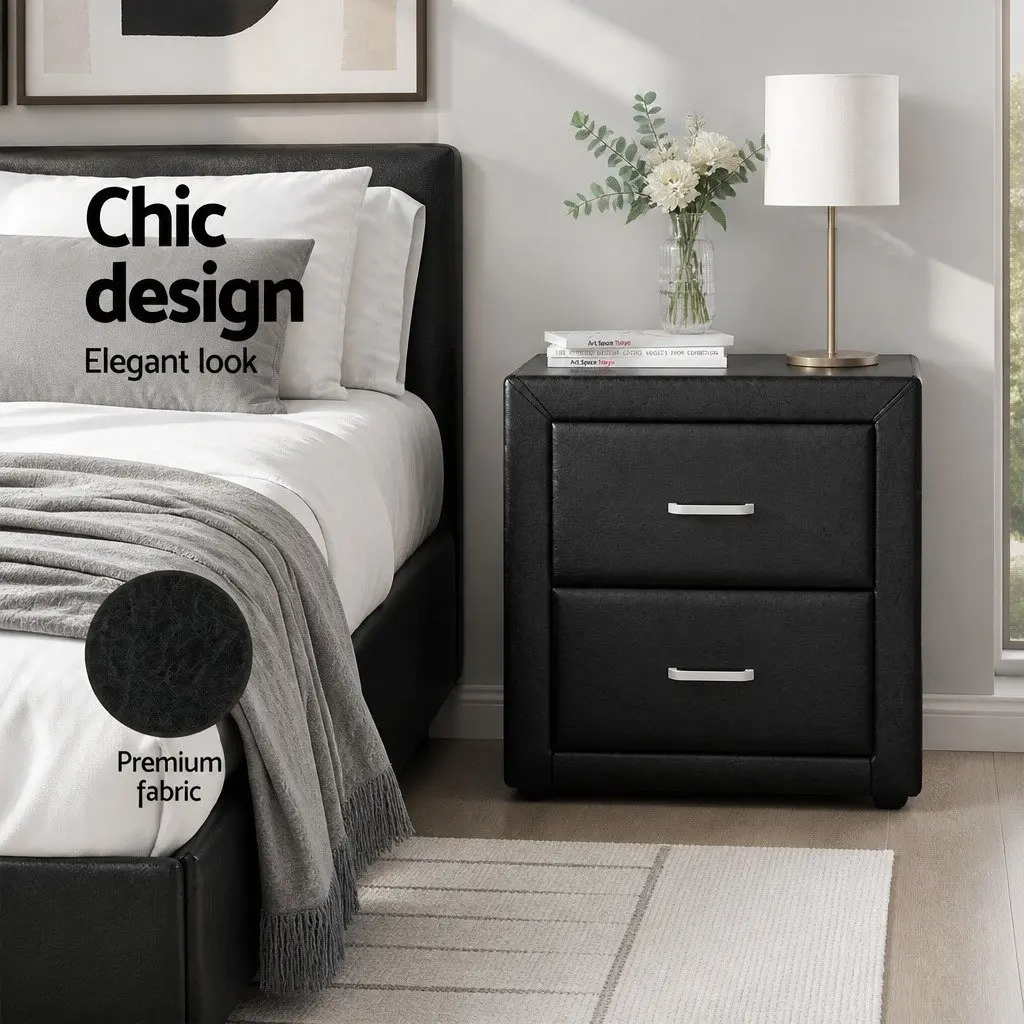 Black Bedside Table with Two Drawers