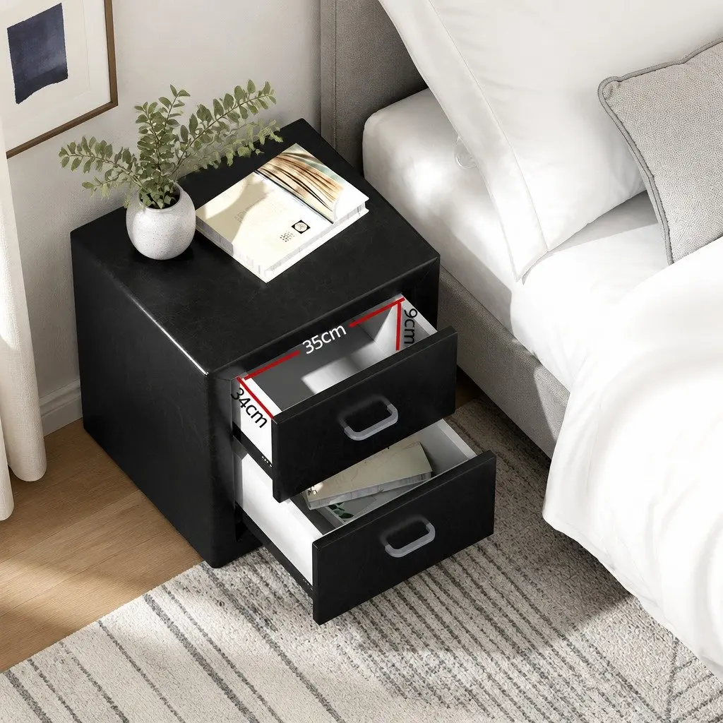 Black Bedside Table with Two Drawers