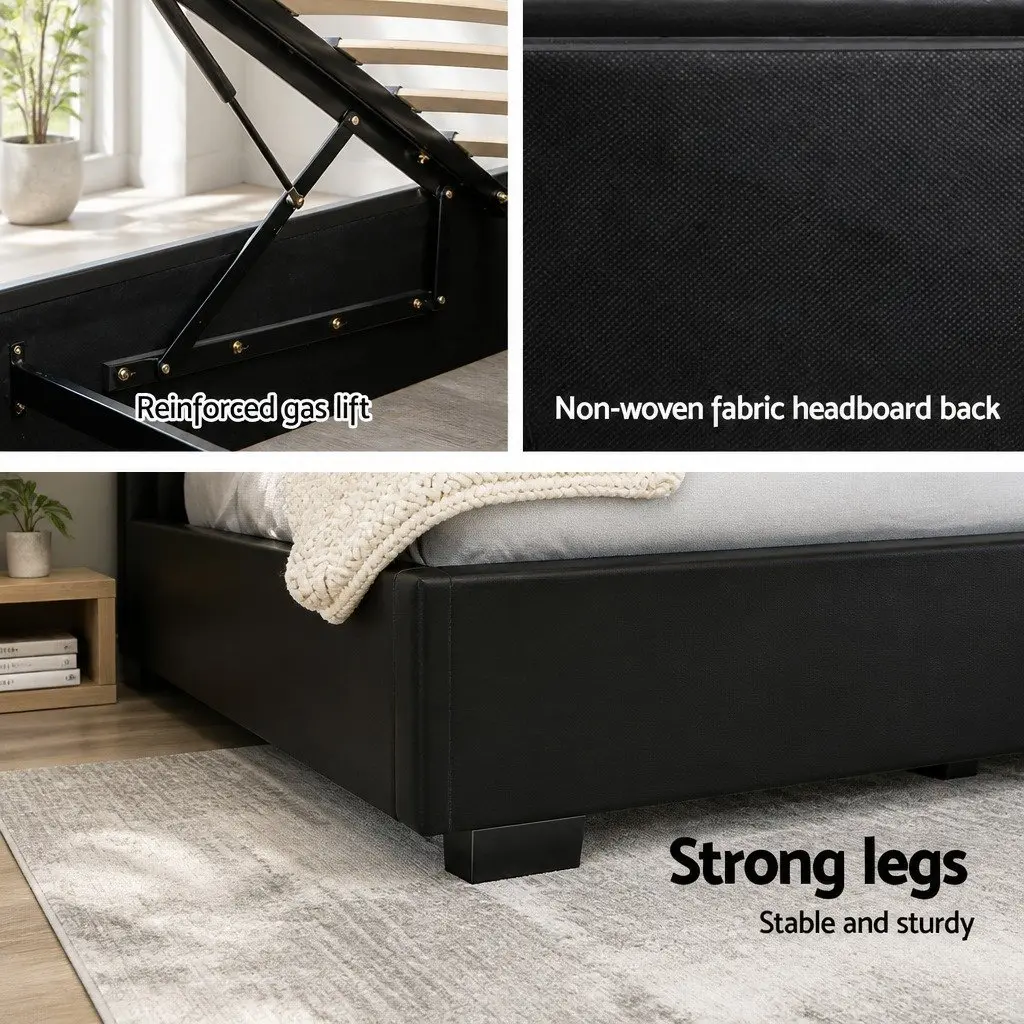 Queen Size Gas Lift Bed Frame with LED Lighting Black