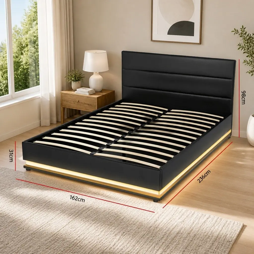 Queen Bed Frame Offering Storage and LED Lighting