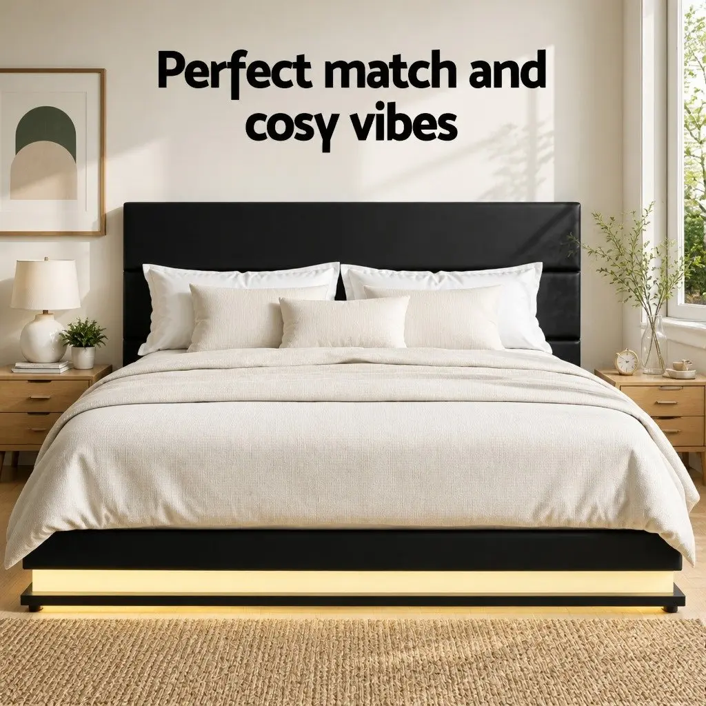 Queen Bed Frame Offering Storage and LED Lighting