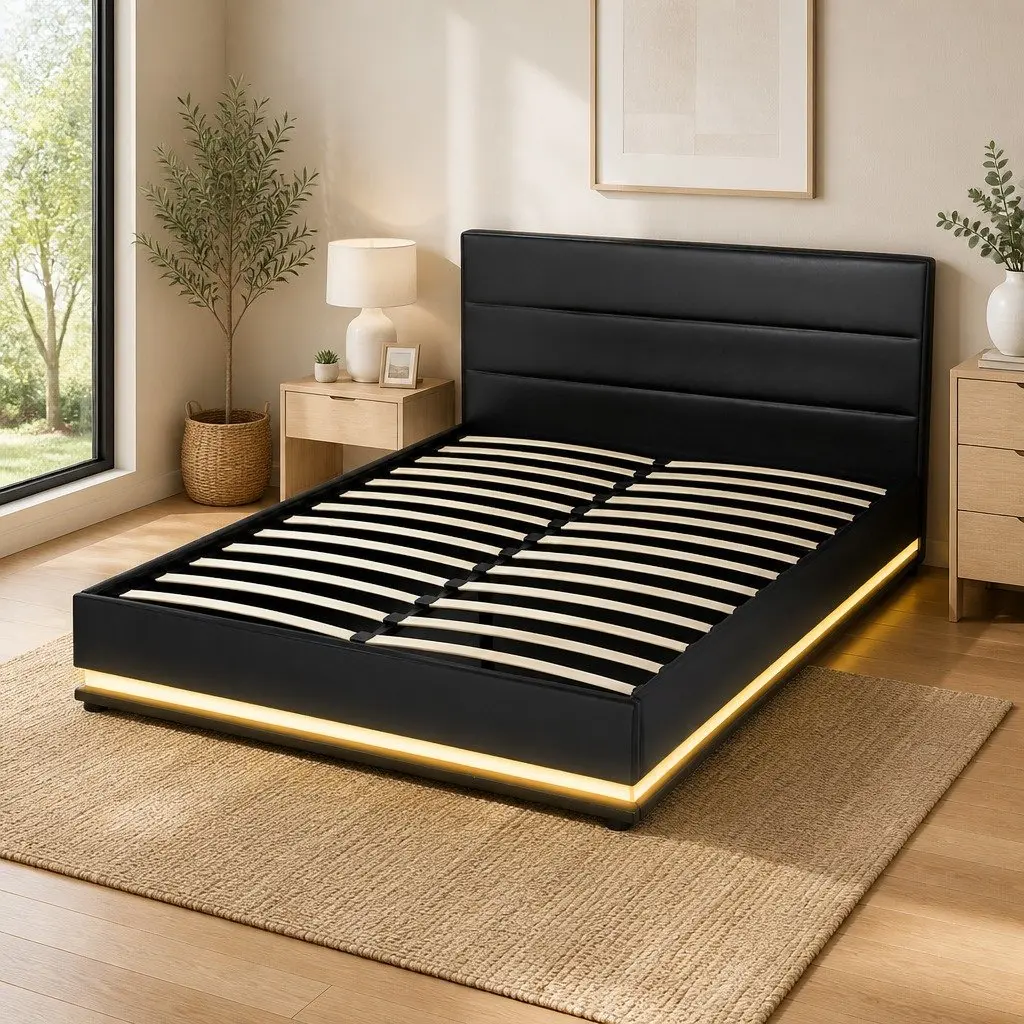 Queen Bed Frame Offering Storage and LED Lighting
