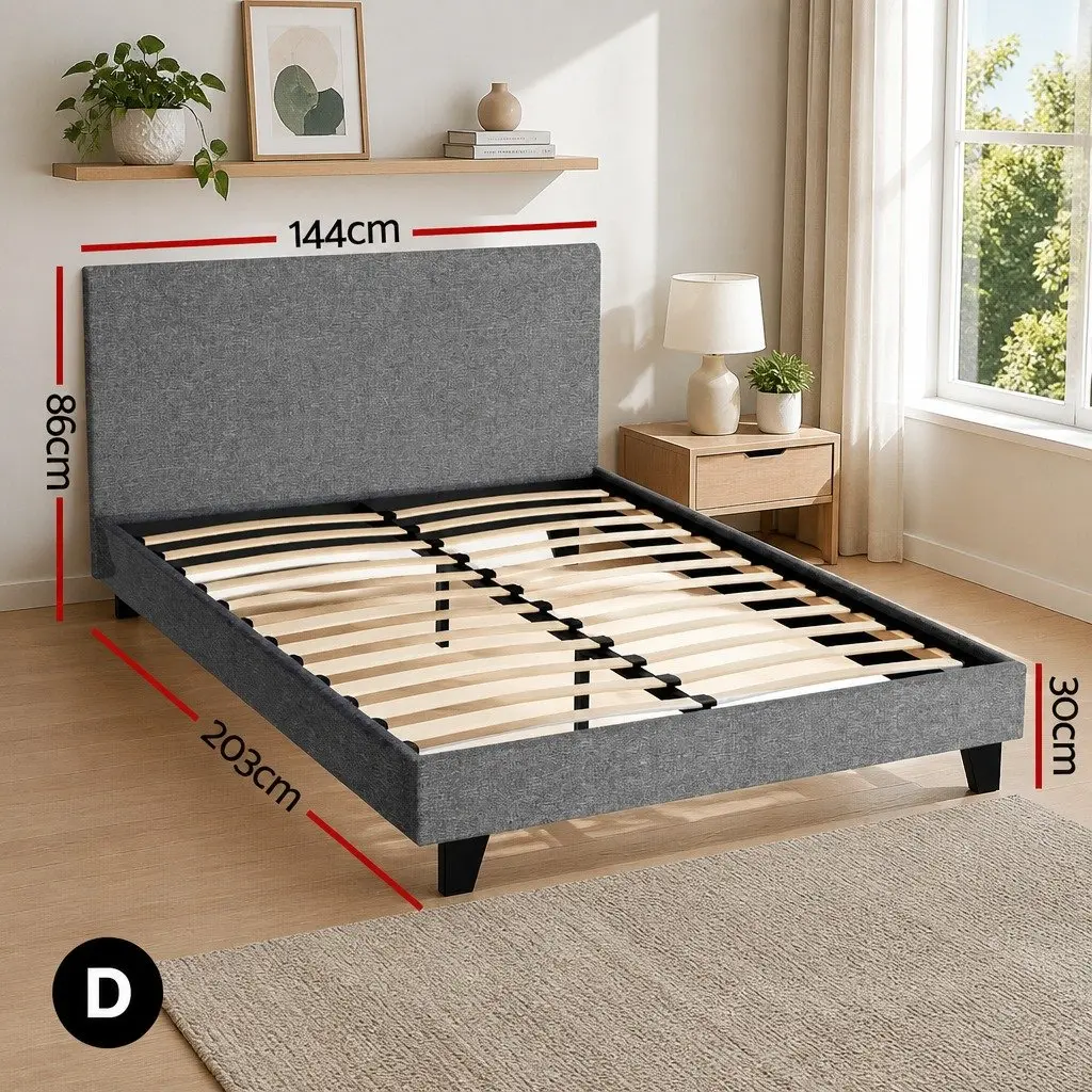 Grey Upholstered Double Bed Frame with Headboard