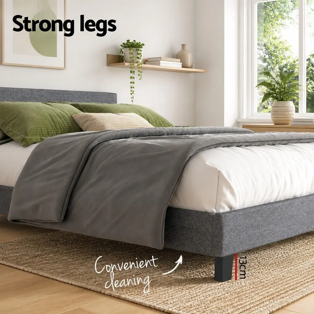 Grey Upholstered Double Bed Frame with Headboard