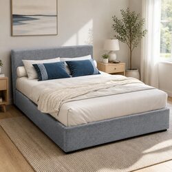 Comfortable Grey Bed Frame with Gas Lift Storage Solution