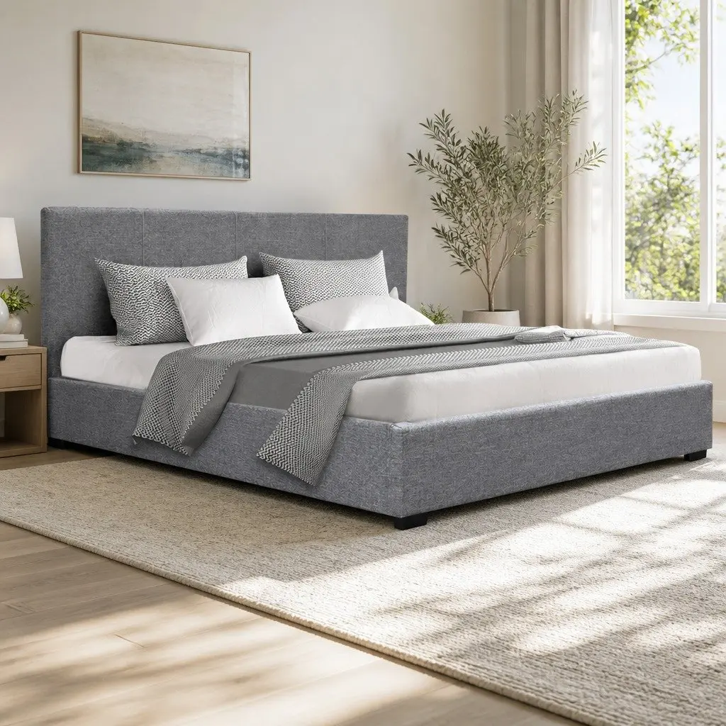 Grey Queen Gas Lift Bed Frame with Storage Solutions