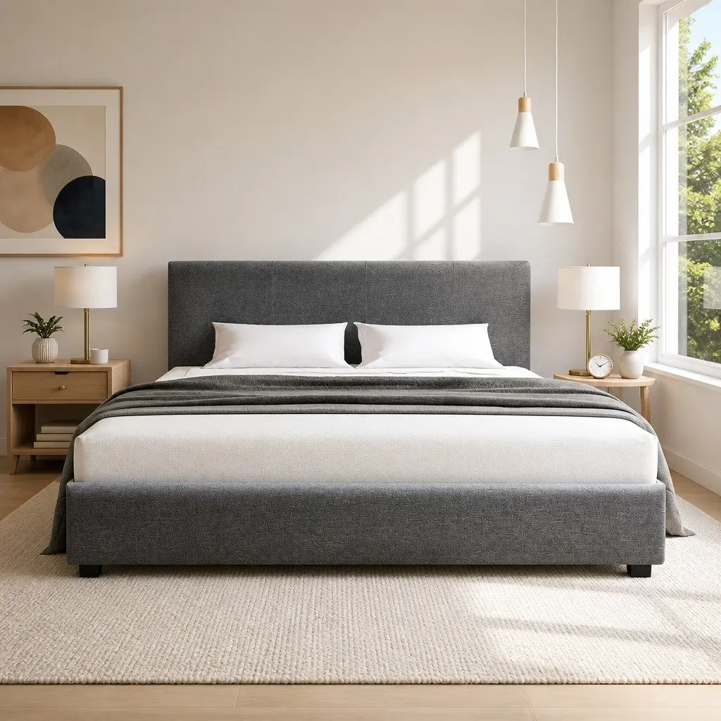 Grey Queen Gas Lift Bed Frame with Storage Solutions