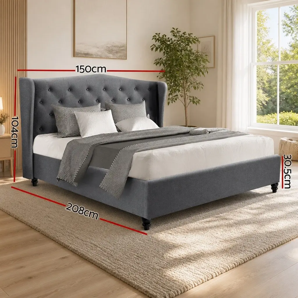 Grey Bed Frame with Headboard for Comfort
