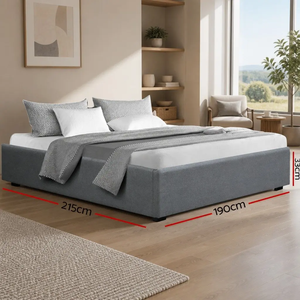Gas Lift Storage Bed Frame King Size Upholstered Grey