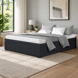 Charcoal Upholstered Gas Lift Queen Bed Frame with Storage