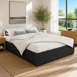 Charcoal Upholstered Gas Lift Queen Bed Frame with Storage