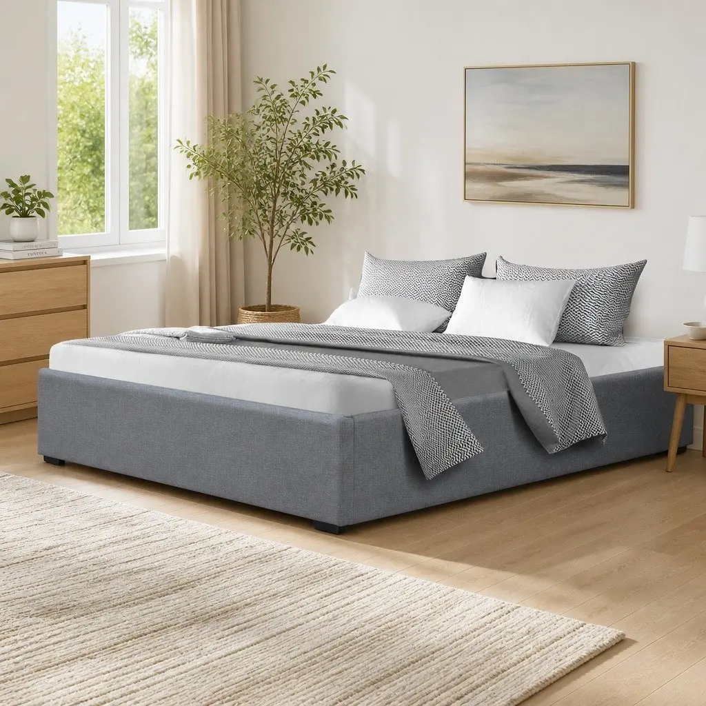 Queen Size Gas Lift Bed Frame with Storage Grey