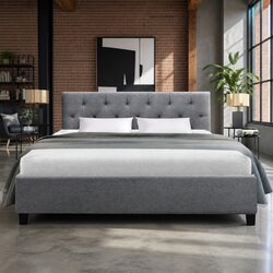 Reliable Grey Upholstered Double Bed Frame for Comfort