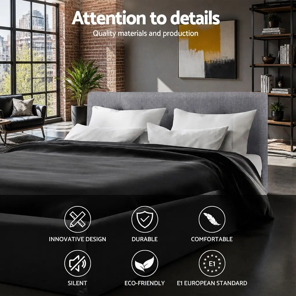 Grey Upholstered Double Bed Frame for Comfort