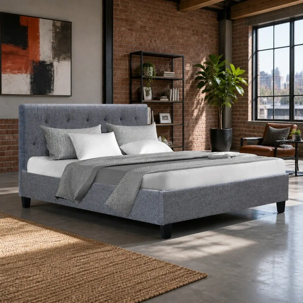Grey Upholstered Double Bed Frame for Comfort