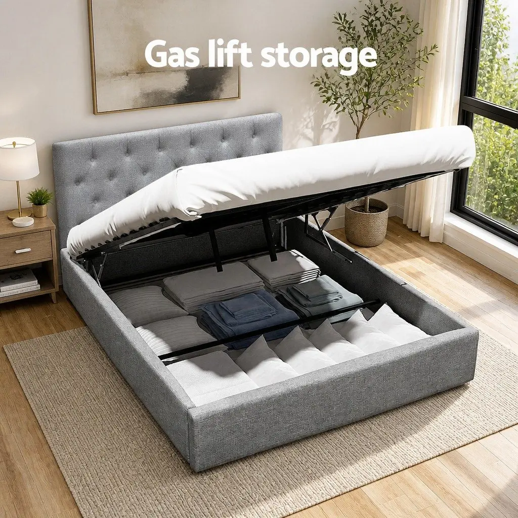 Grey Gas Lift Bed Frame with Underbed Storage