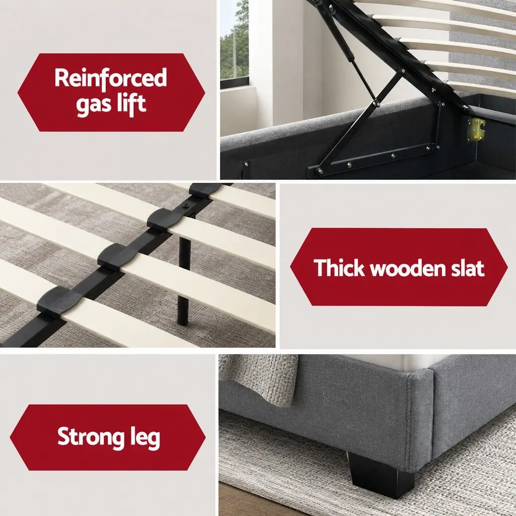 Grey Gas Lift Bed Frame with Underbed Storage