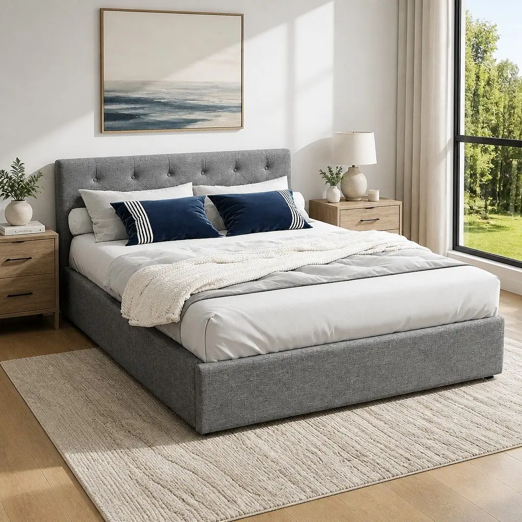 Grey Gas Lift Bed Frame with Underbed Storage
