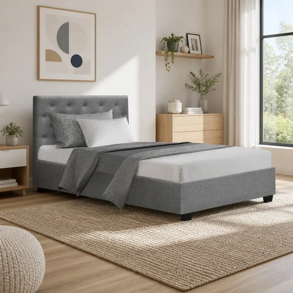 King Single Bed Frame with Tufted Headboard