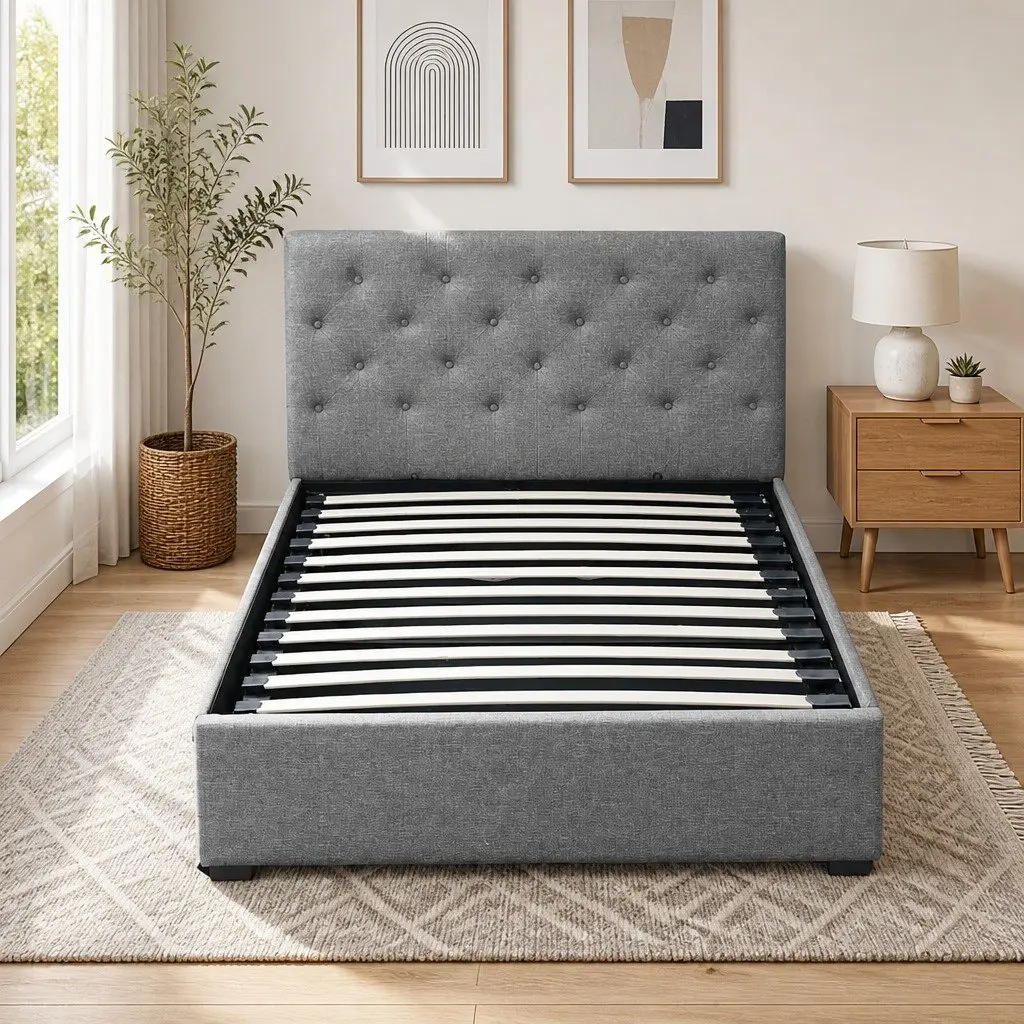 King Single Bed Frame with Tufted Headboard