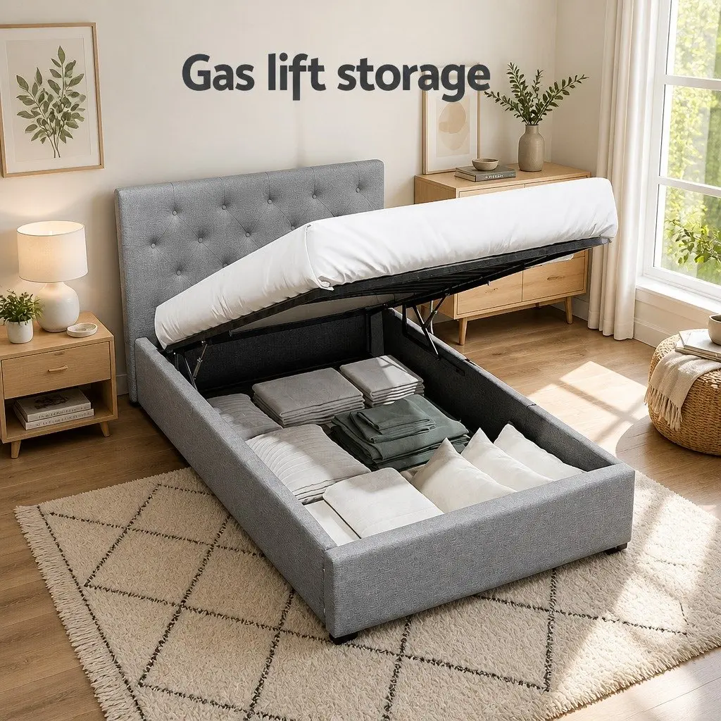 King Single Bed Frame with Tufted Headboard