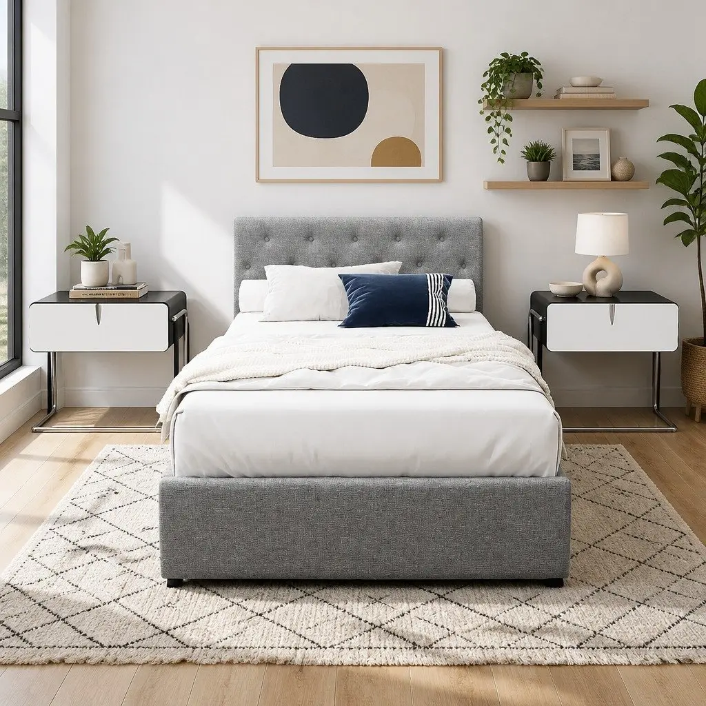 King Single Bed Frame with Tufted Headboard
