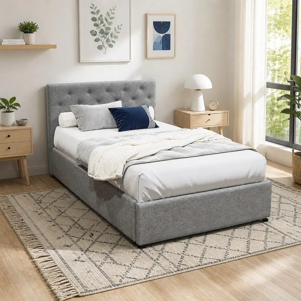 King Single Bed Frame with Tufted Headboard