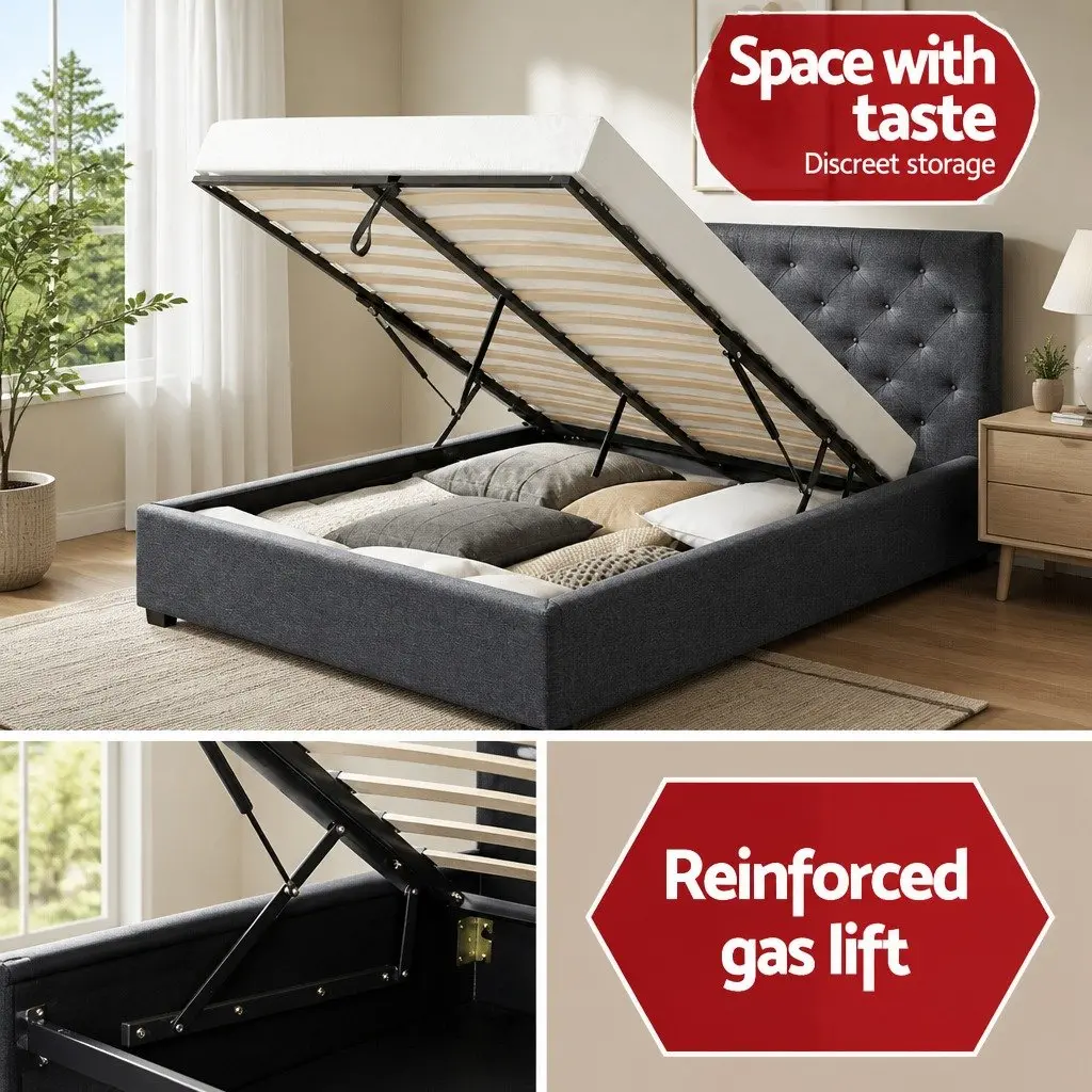 Queen Bed Frame with Gas Lift Storage Access