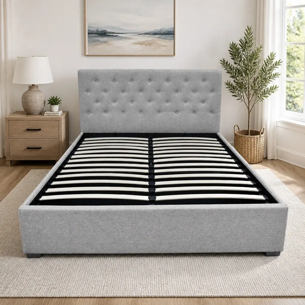Queen Size Bed Frame with Hidden Storage Space