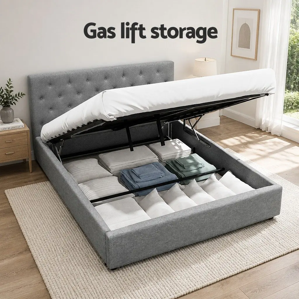 Queen Size Bed Frame with Hidden Storage Space