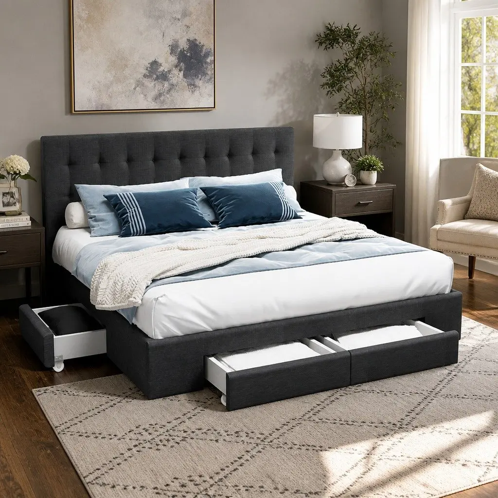King Size Bed Frame with Storage Drawers Included