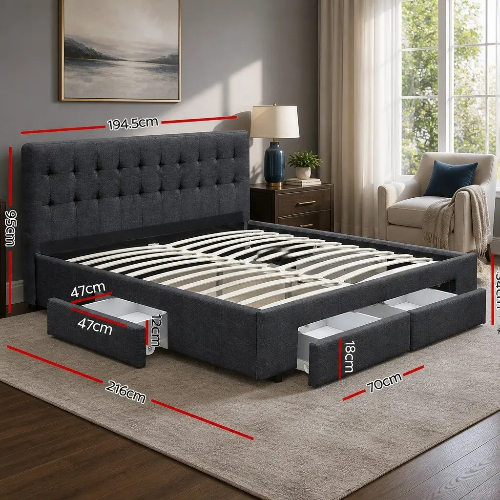 King Size Bed Frame with Storage Drawers Included