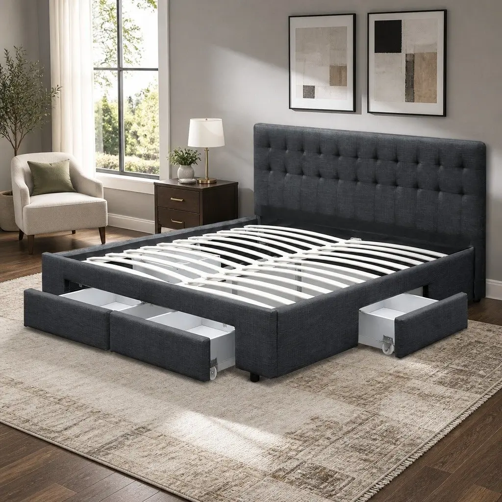 King Size Bed Frame with Storage Drawers Included